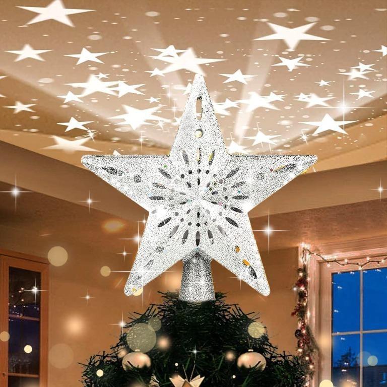 Led Rotating Snowflakes 3D Glitter White Snowflake Light for Chrstmas Tree Decorations Create A Christmas Atmosphere SUPFINE Christmas Tree Topper Light Projector