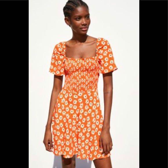 Zara orange clearance floral dress