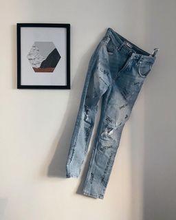 Zara Printed Ripped Jeans