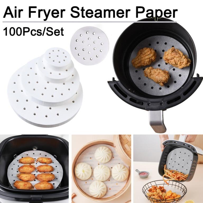 7 in Bamboo Steamer Liners Round Perforated Parchment Steamer Paper Non-Stick Steamer Mat Perfect for Air Fryers/Baking/Cooking/Steaming 120 Pcs Air Fryer Liner 