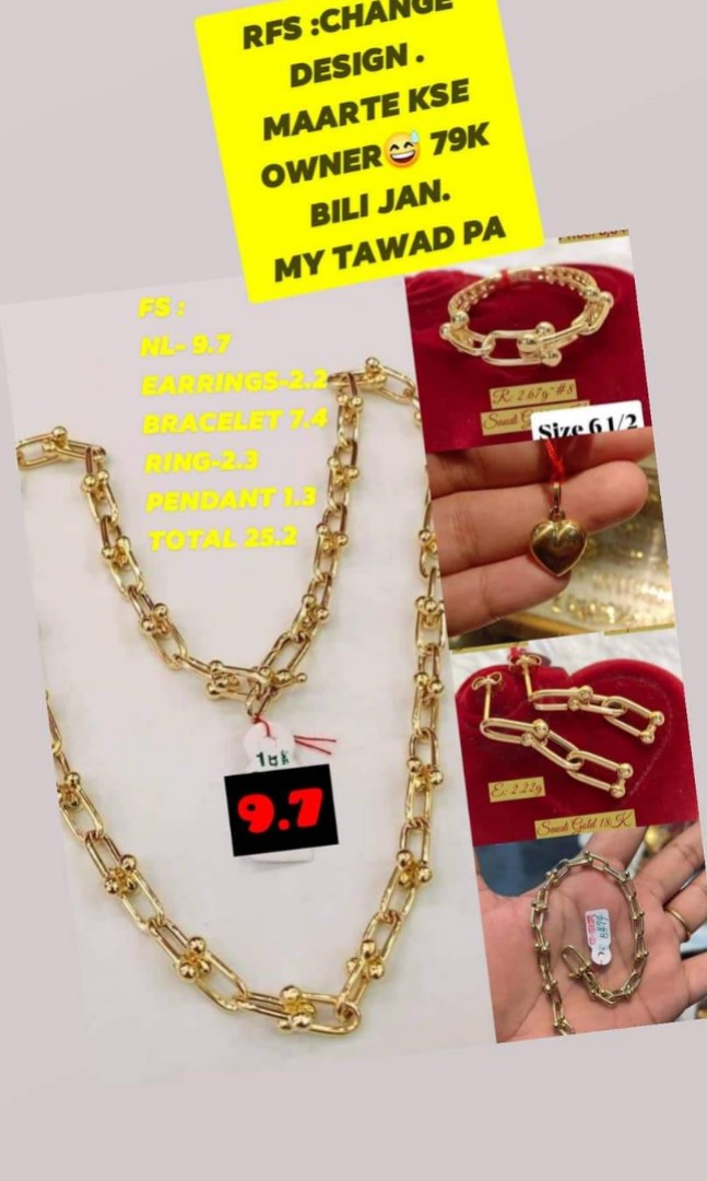 18K gold set jewelry, Women's Fashion 