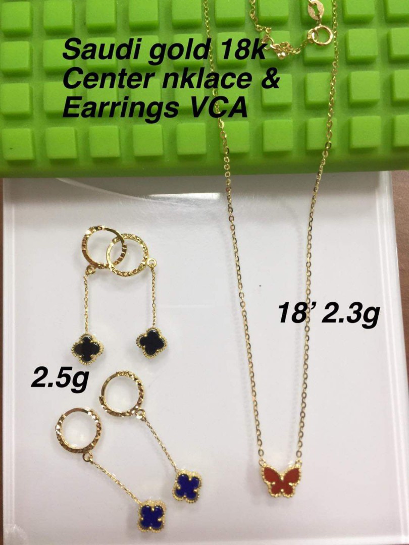 18K Saudi Gold VCA Earrings Necklace Women s Fashion Jewelry