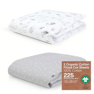 2 x 100% Organic Cotton Fitted Cot Sheets - Woodland