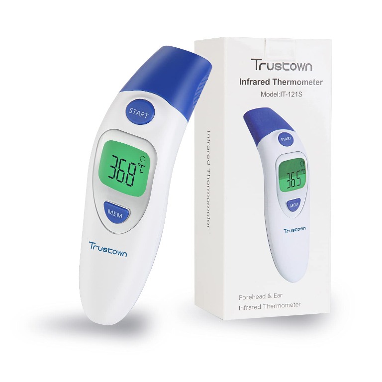Trustown Digital Forehead and Ear Thermometer 4 in 1 Multifunction for Children 1 Second Measure Memory Function High Temperature Alarm Adults and Objects Approved FDA 