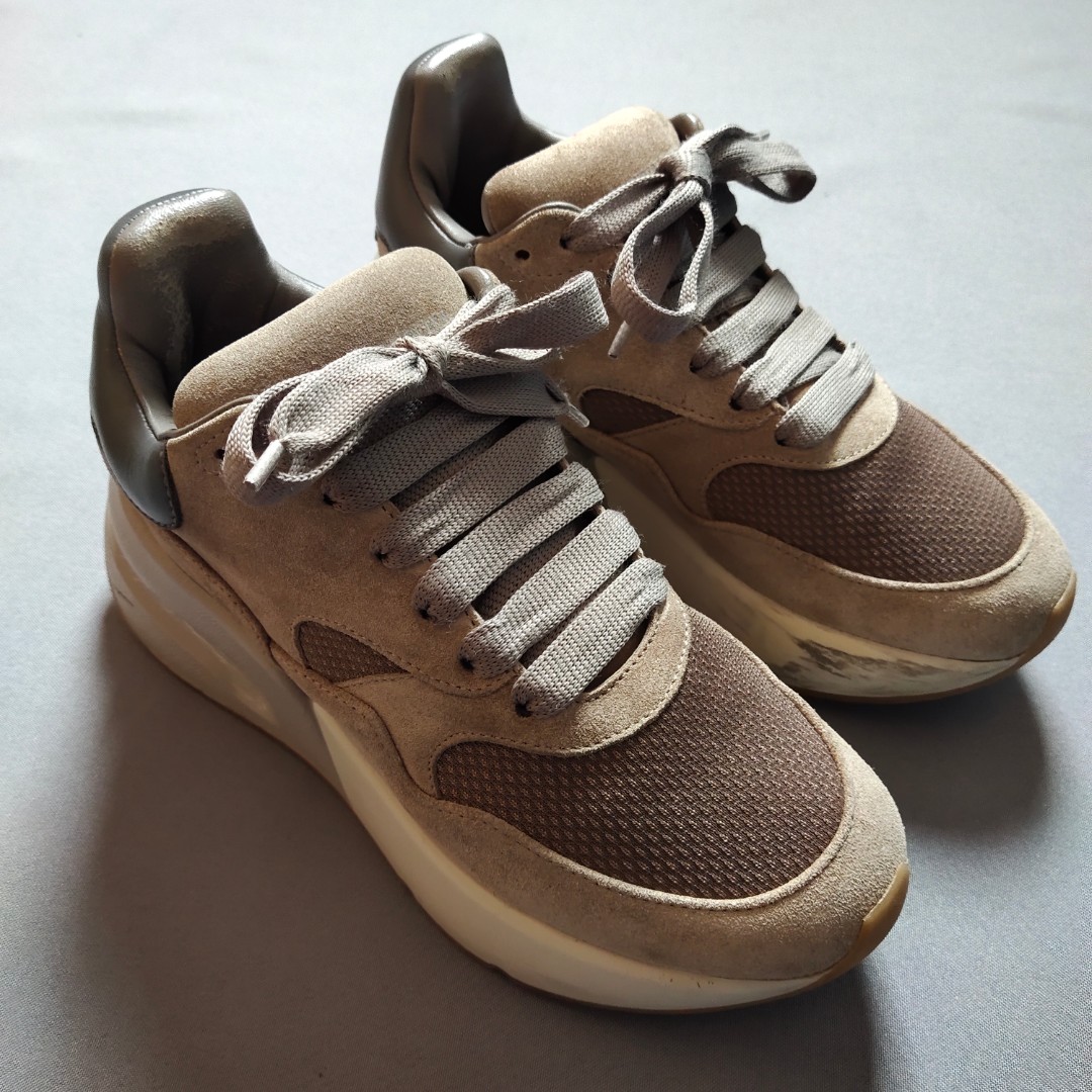 beige suede mcqueens