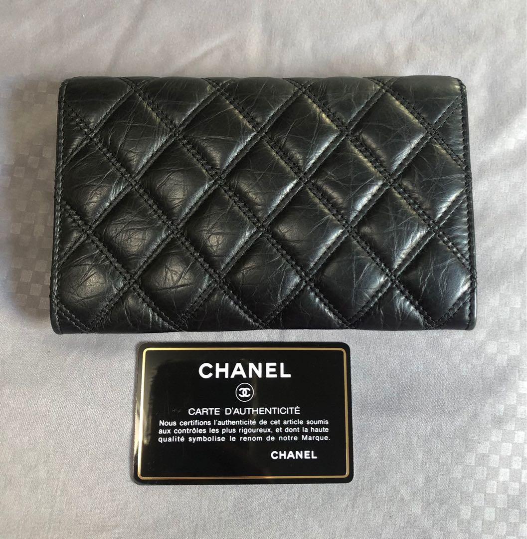 Authentic Chanel Paris New York Line Vintage Black Quilted Leather