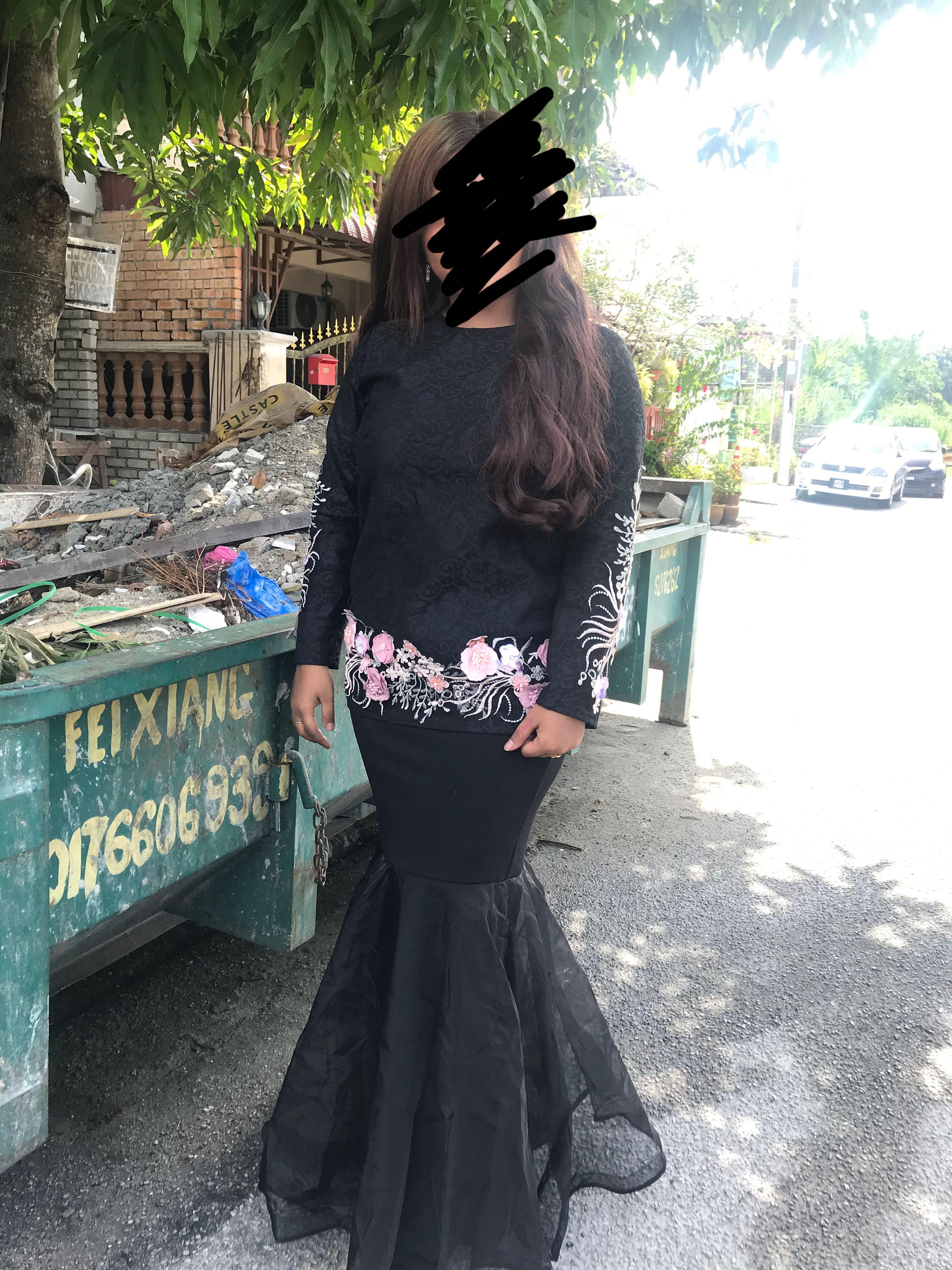 Baju kurung modern hitam kain mermaid Women s Fashion Muslimah Fashion Baju Kurung sets on Carousell