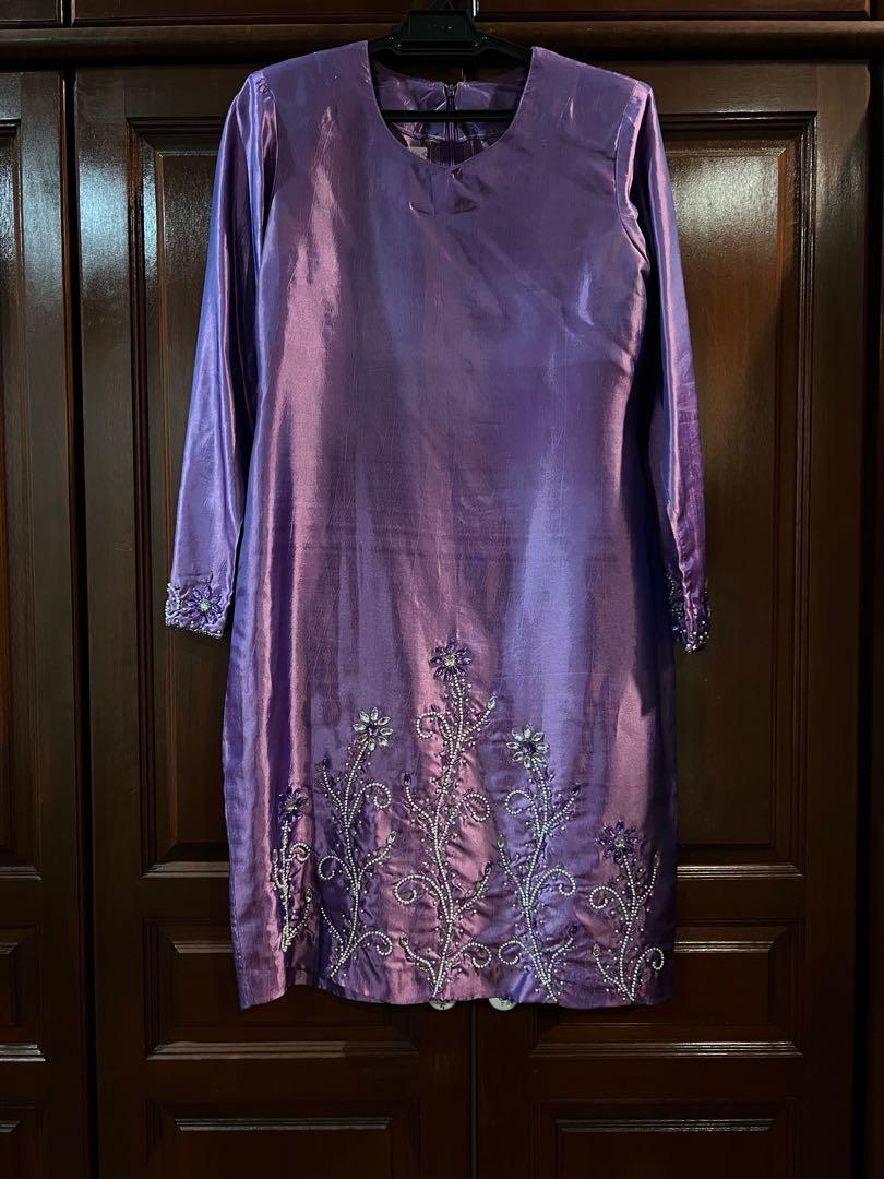 Baju Kurung Raya Thai Silk Tailor made Songket Purple 42 44