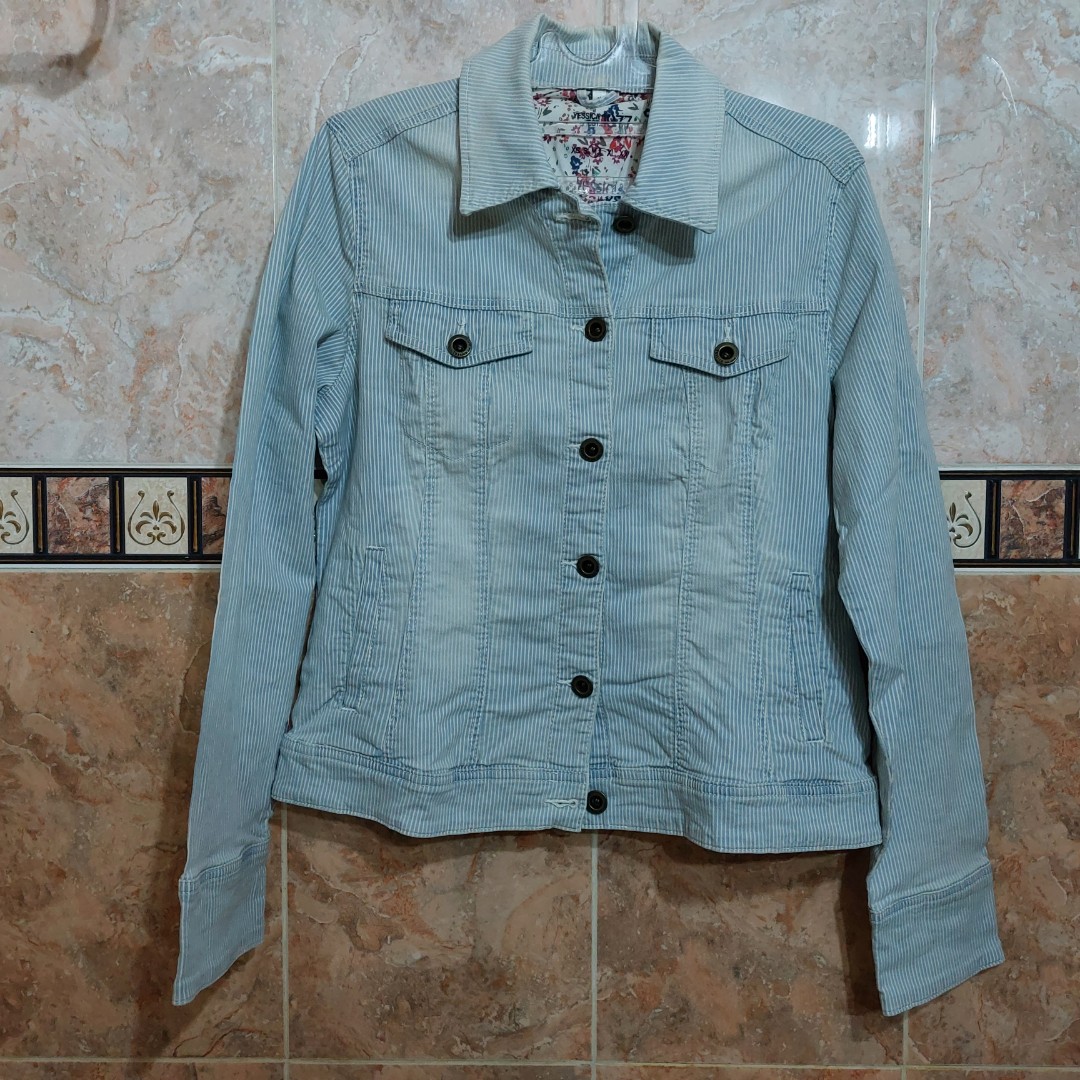 Blue Stripe Denim Jeans Jacket Jaket 
