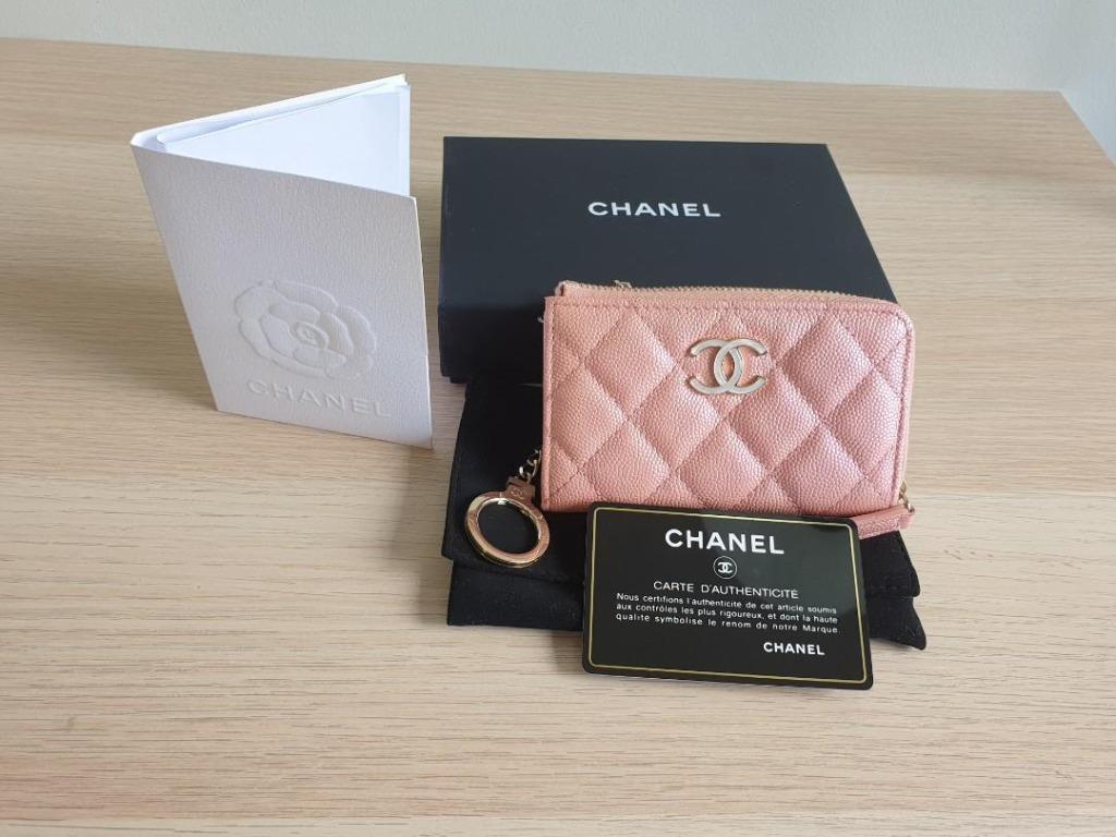 Chanel 19s Iridescent Pink Key card Holder, Women's Fashion, Bags