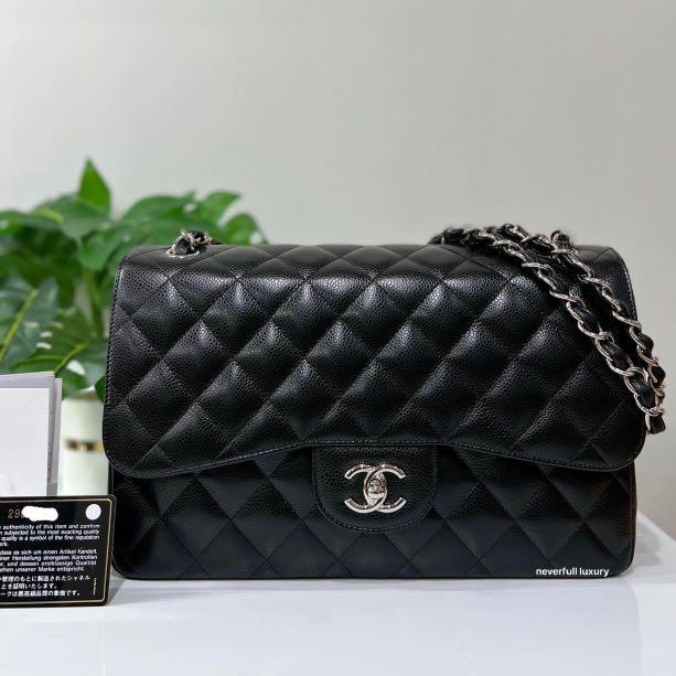 Chanel Classic Jumbo Double Flap Black Caviar Shw Bag