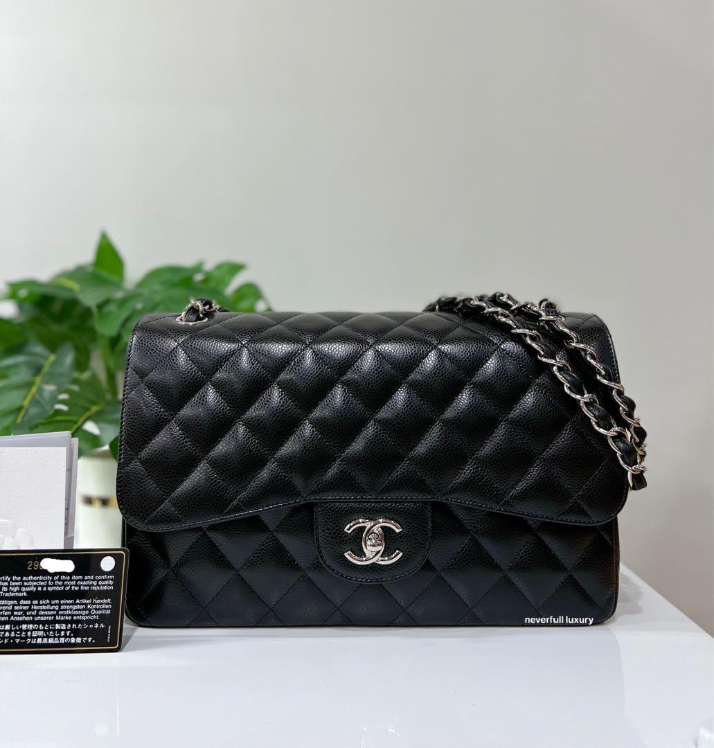 Chanel Black Caviar CC Classic Jumbo Double Flap Bags - Chanel