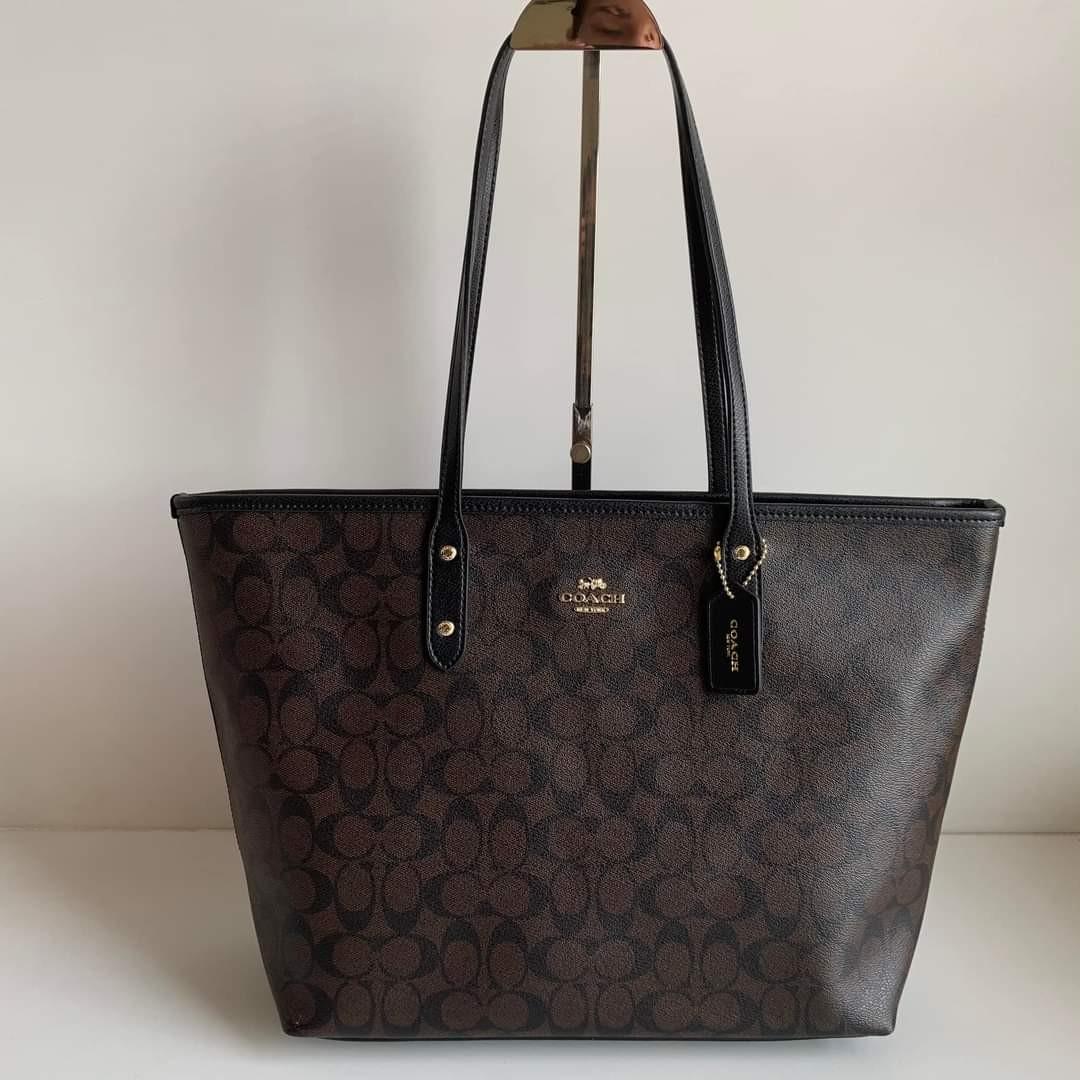 Coach+F58292+City+Zip+Tote+in+Signature+-+Imitation+Gold%2FBrown