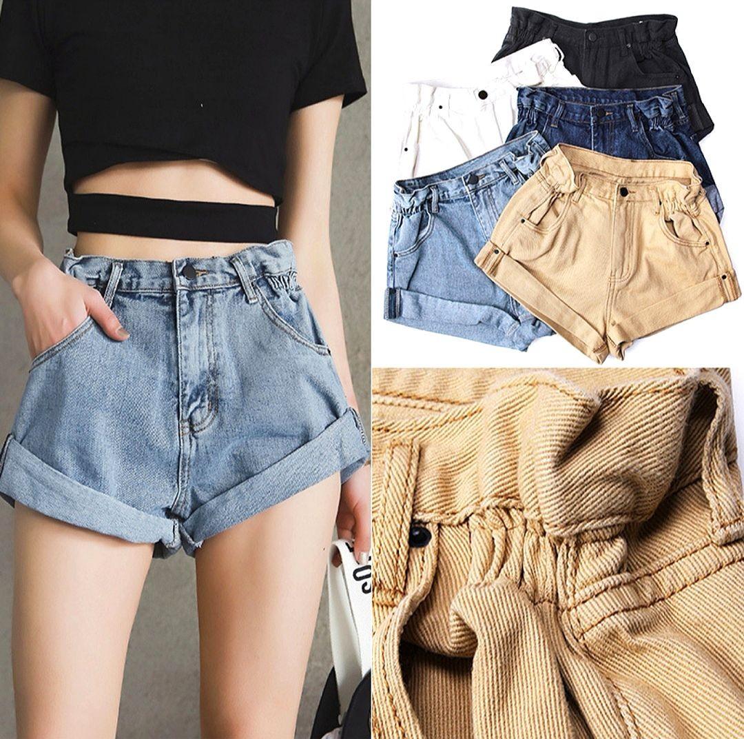 Elastic band denim shorts outlet