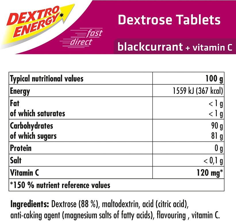 Dextro Energy Blackcurrant Glucose tablets with Vitamin C, Double pack