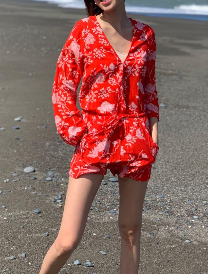 H&m red floral 2024 playsuit