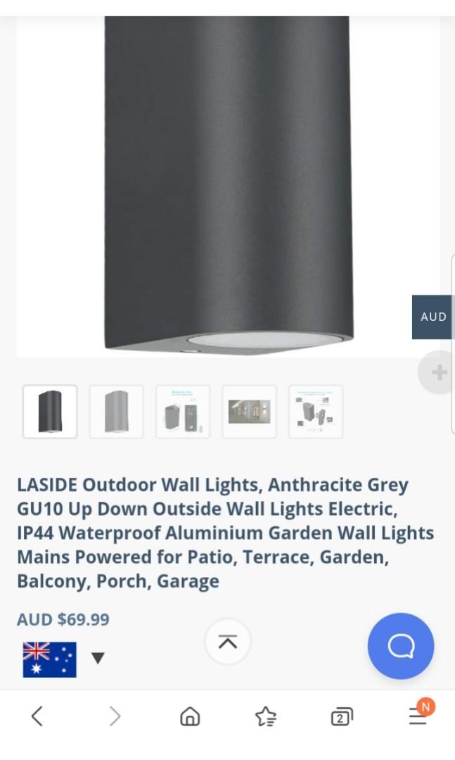 LASIDE Outdoor Wall Lights, Anthracite Grey GU10 Up Down Outside Wall