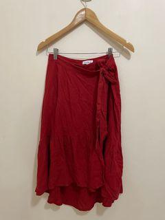 Love Bonito Red Wrap skirt in Size M