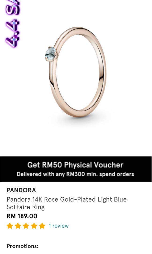 Pandora 14k Rose Gold Plated Light Blue Solitaire Ring Luxury