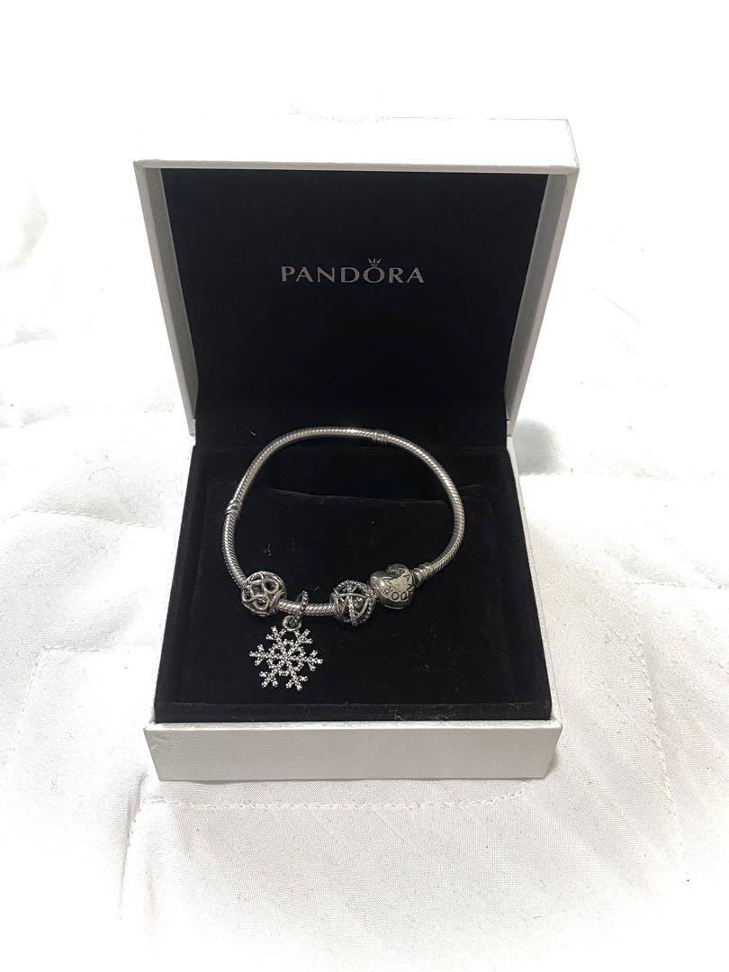 PANDORA Snowflake Bracelet Shine Bright Star Clasp Mesh Bangle 17cm for  sale online  eBay