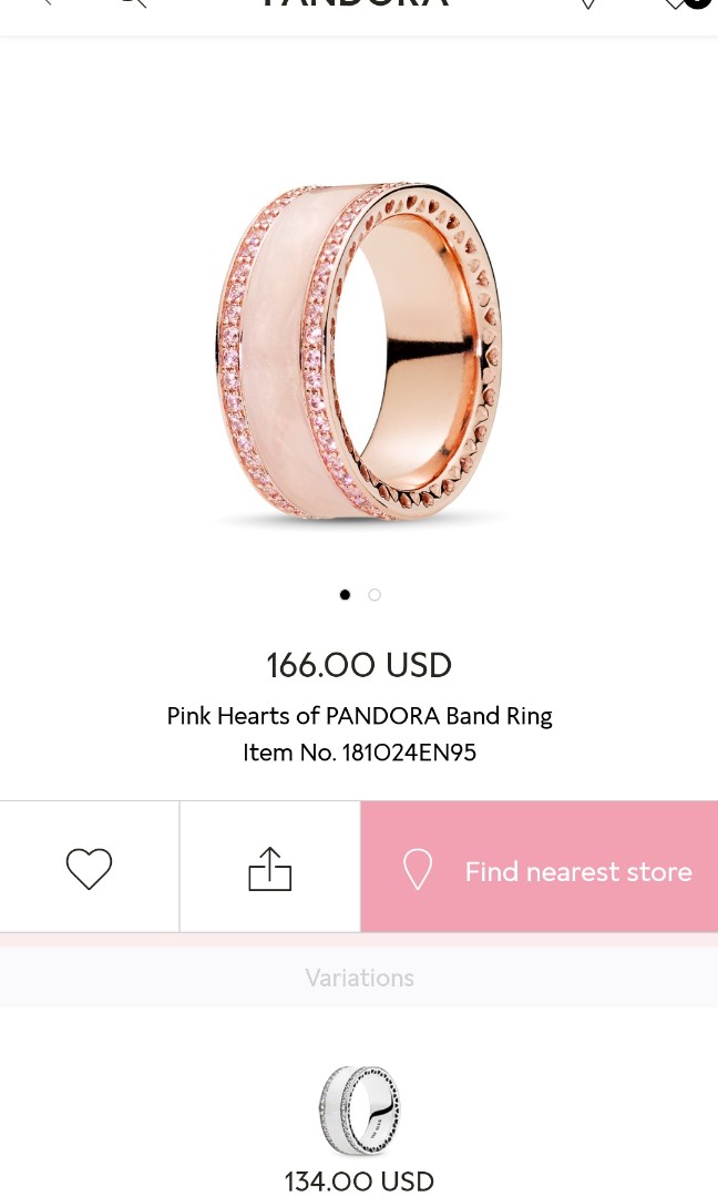 Pandora Pink Hearts of Pandora Rose Gold 14K plated Band Ring