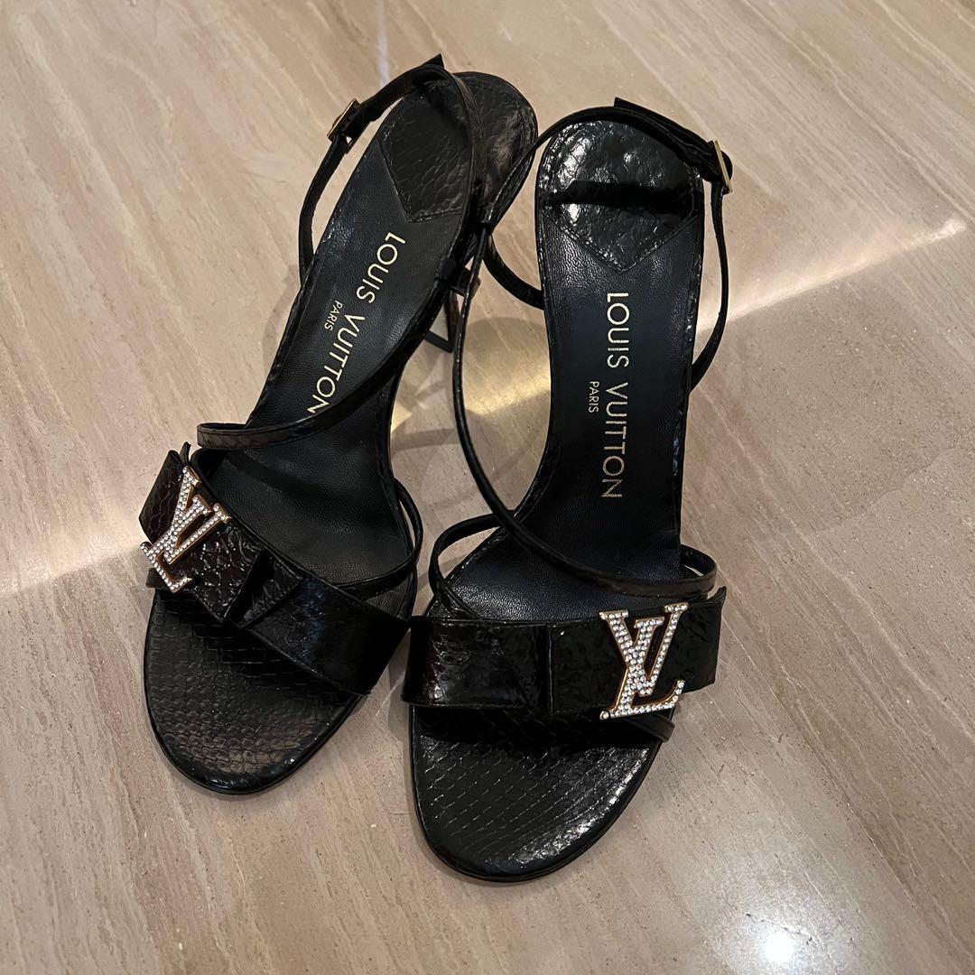Heels Louis Vuitton Louis Vuitton Snakeskin Peep-Toe Platform Sandals