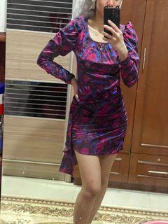 Purple floral dress with side tail