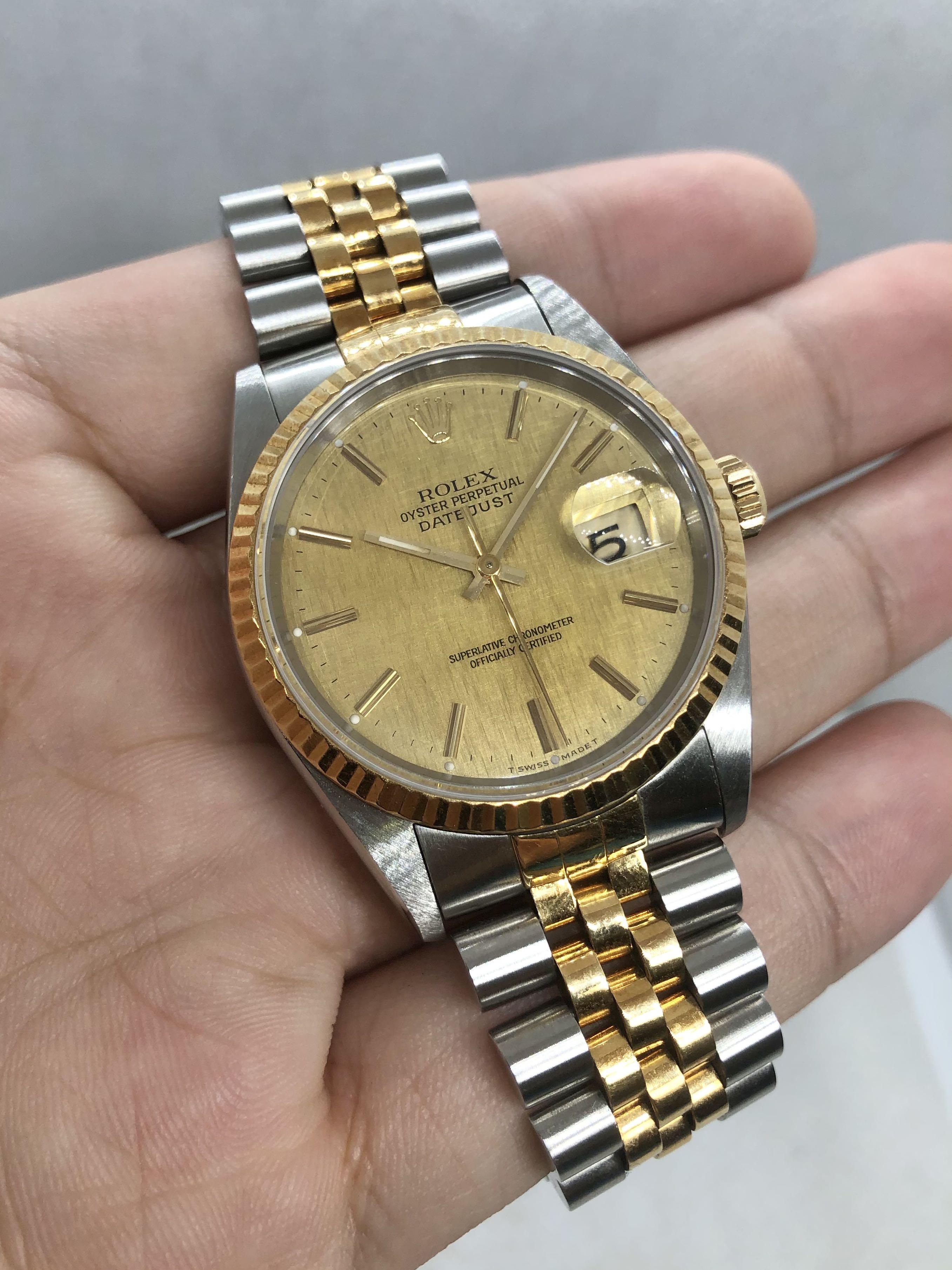 Rolex Datejust 36 Gold Linen 16233 Vintage Automatic Watch, Watches Carousell