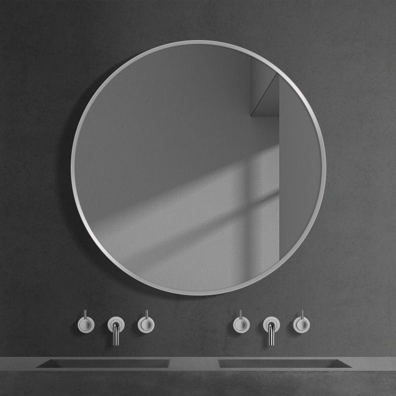 Round Bathroom Mirror Wall 80cm Brushed Silver, Furniture & Home Living