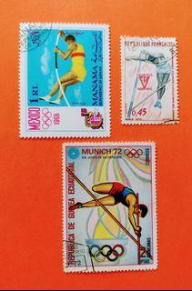 Sports Stamps : France , Equatorial Guinea & Manama - Track & Field ( Pole Vaulting ) , 3 v. , used