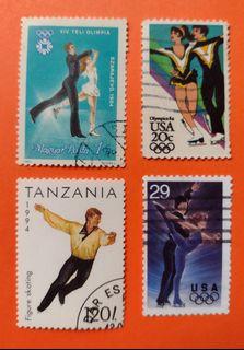 Sports Stamps : USA , Hungary & Tanzania - Figure Skating , 4v. , used