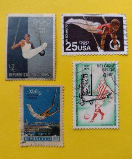 Sports Stamps : USA , Russia , Belgium & San Marino - Gymnastics ( Flying Rings ) , 4 v. , used