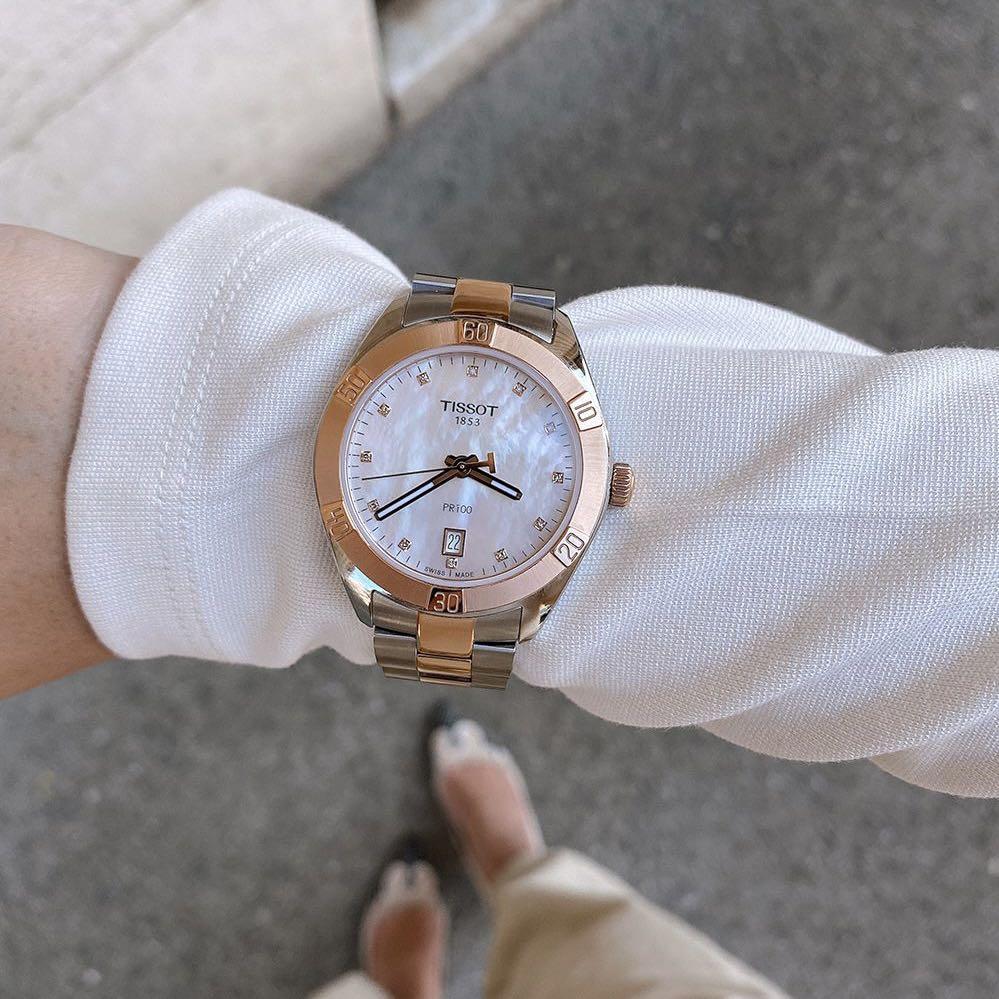 TISSOT PR 100 SPORT CHIC Grey Rose Gold Stainless Steel Quartz Watch
