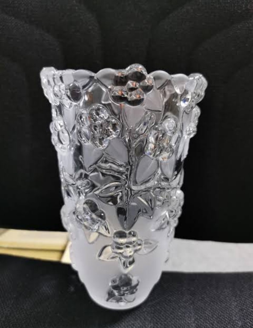 Made in France Vase with Frosted Roses and a Crystal Base