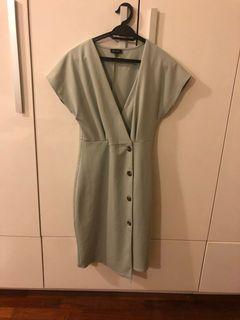 Mint Green Short Sleeved Office Midi Dress