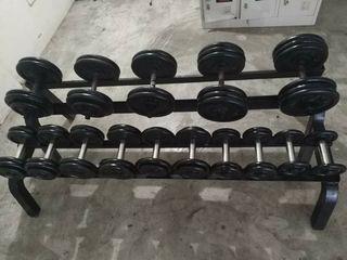 Weights and dumbbells set with rack