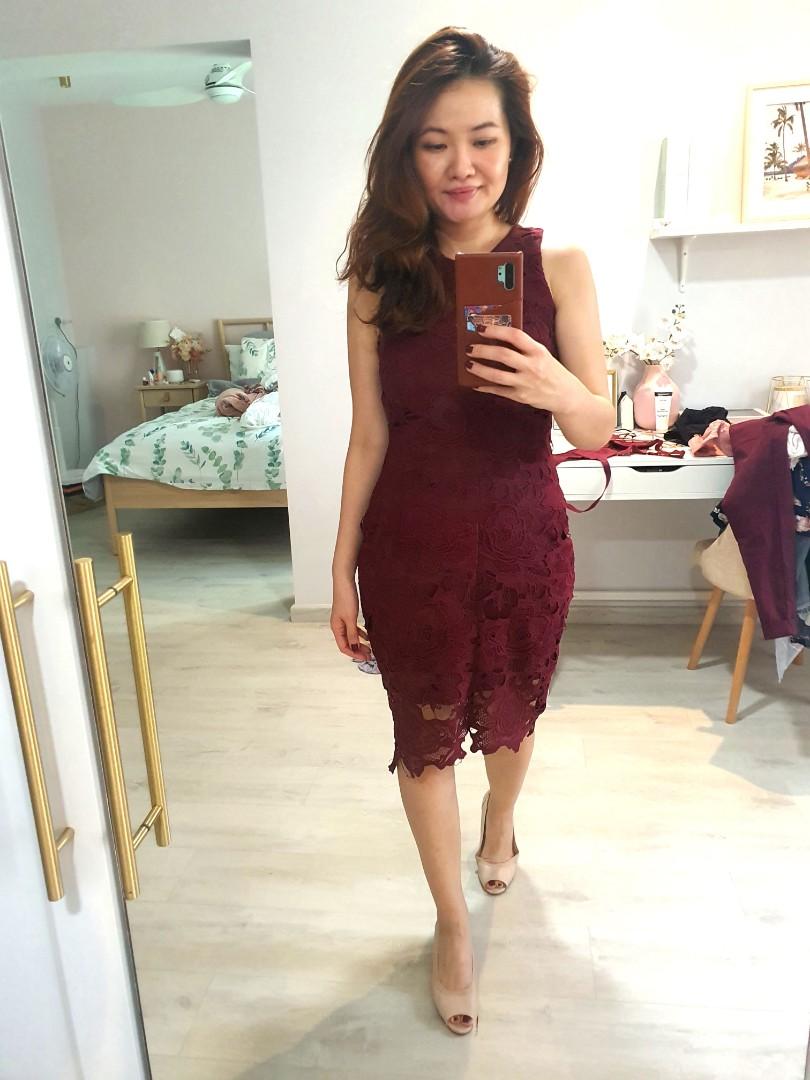 Wine red midi dress cheap
