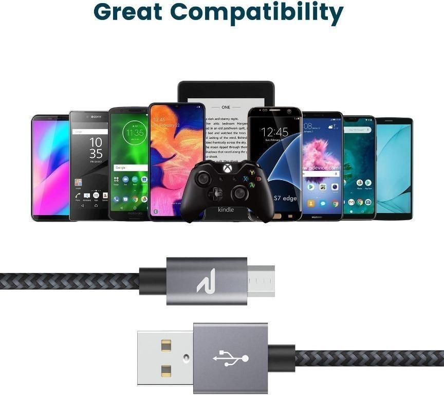 LG - USB 3.0 Type C Charging Cable Silver RAMPOW Braided USB C Cables QC 3.0 Fast USB C Charger Cable for Samsung Galaxy S9/S8/S10/S20/Note 20 Moto and More Oneplus 6.5ft, 2Pack Sony 