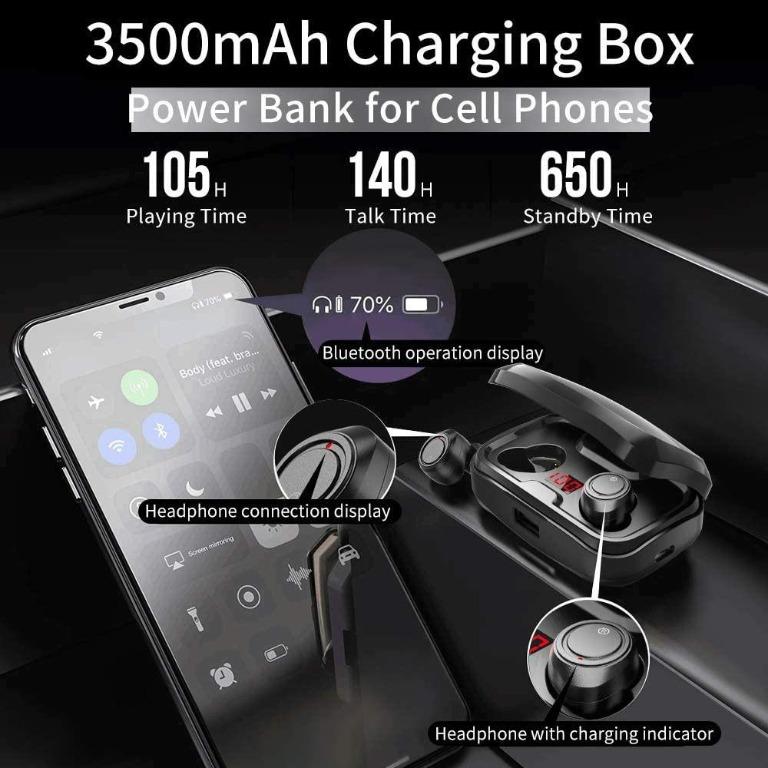 AIKELA X10 Wireless Headphones Bluetooth 5.0 TWS Headphones Wireless Earphones Earbuds Noise Canceling 140 Hours of Playtime with Mic HIFI LED Display