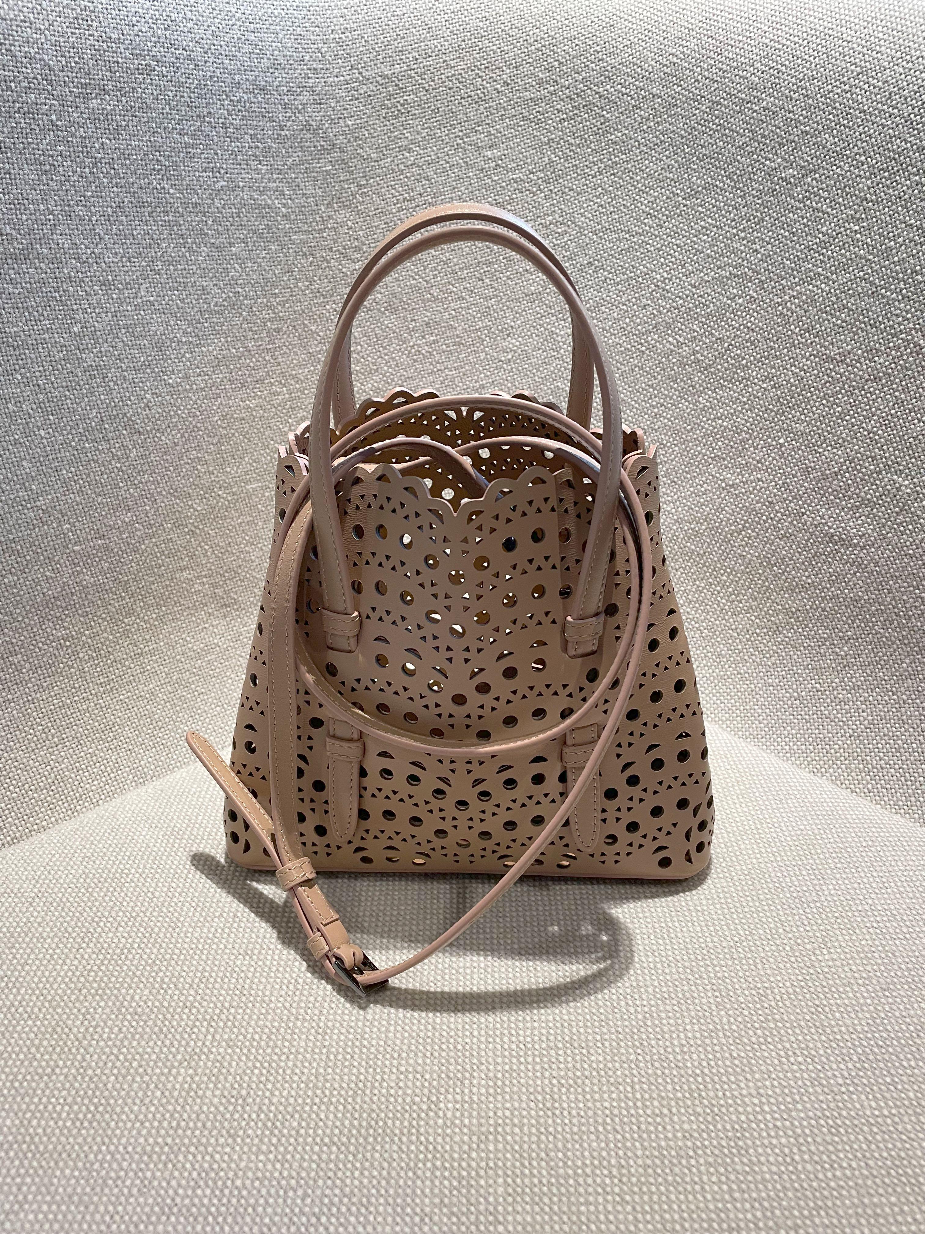 Alaïa Mina 32 Laser-Cut Tote Bag Caramel Leather Brick Brown