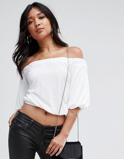 Off Shoulder Top with Blouson Sleeve 