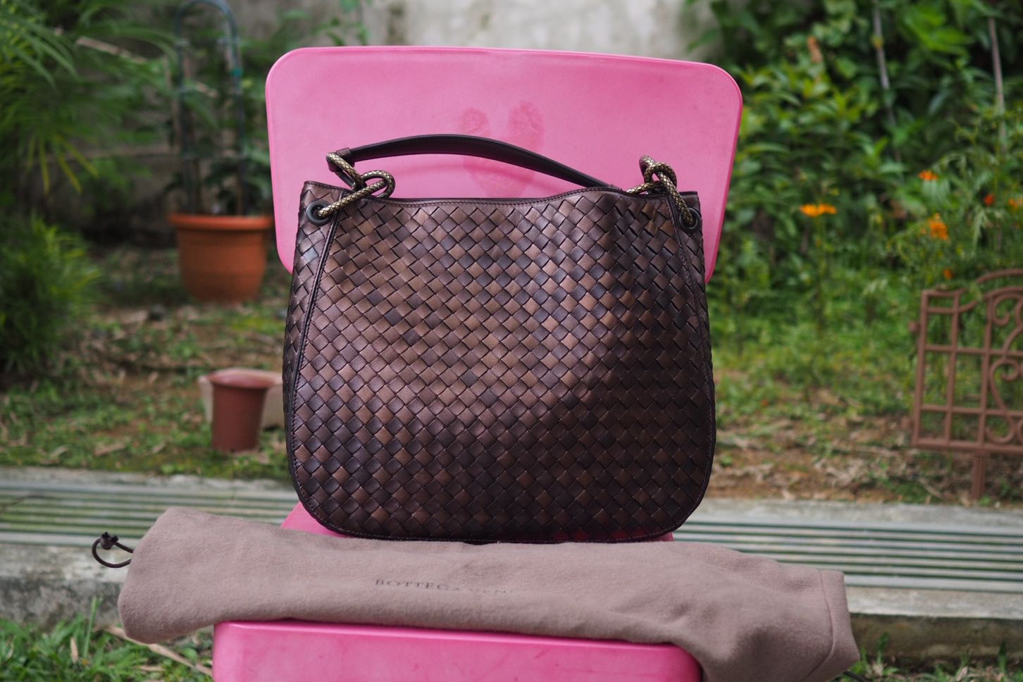 Bottega Veneta Loop Mini Intrecciato Leather Shoulder Bag In Brown