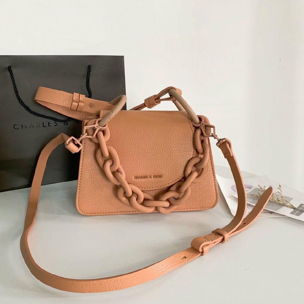 Charles Keith Chunky Chain Mattes Peach Shoulder Bag