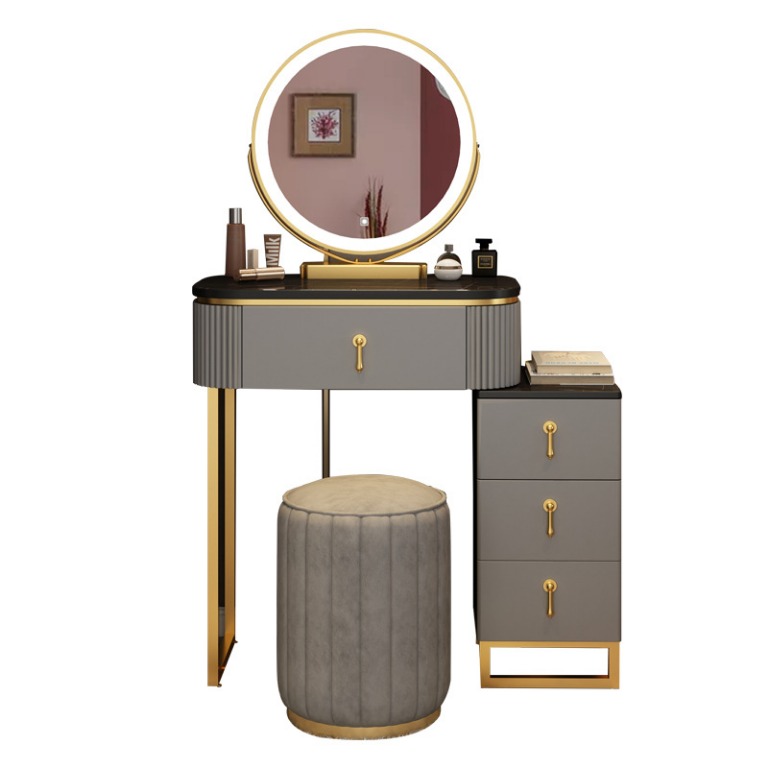 Dressing Table With Side Table&LED Mirror&Stool, Furniture & Home ...