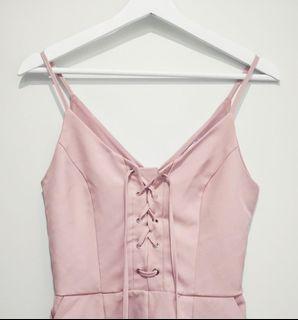 Dusty Pink lace up romper