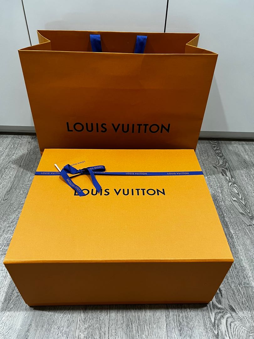 LOUIS VUITTON AUTHENTIC BOX AND PAPERBAG SET (also with ribbon and gift  dedication tag) - IN PERFECT BRAND NEW CONDITION - HARD MAGNETIC BOX (LV),  Luxury, Bags & Wallets on Carousell