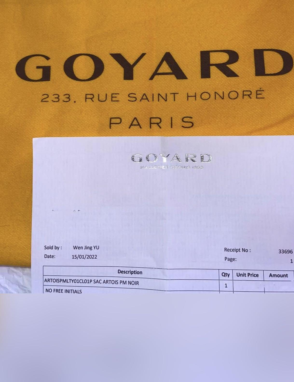 Goyard Artois black pm fullset 2022 receipt, Luxury, Bags & Wallets on  Carousell