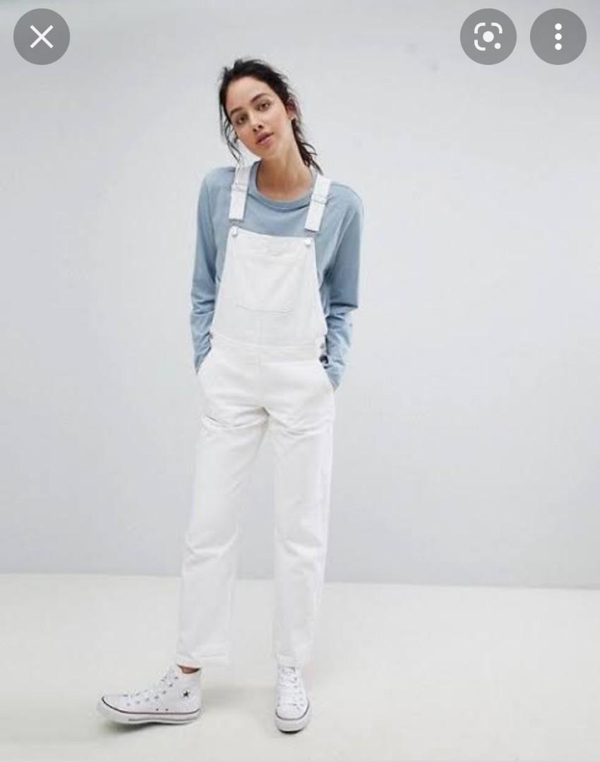 GU BY UNIQLO white denim jumper Women s Fashion Bottoms Other