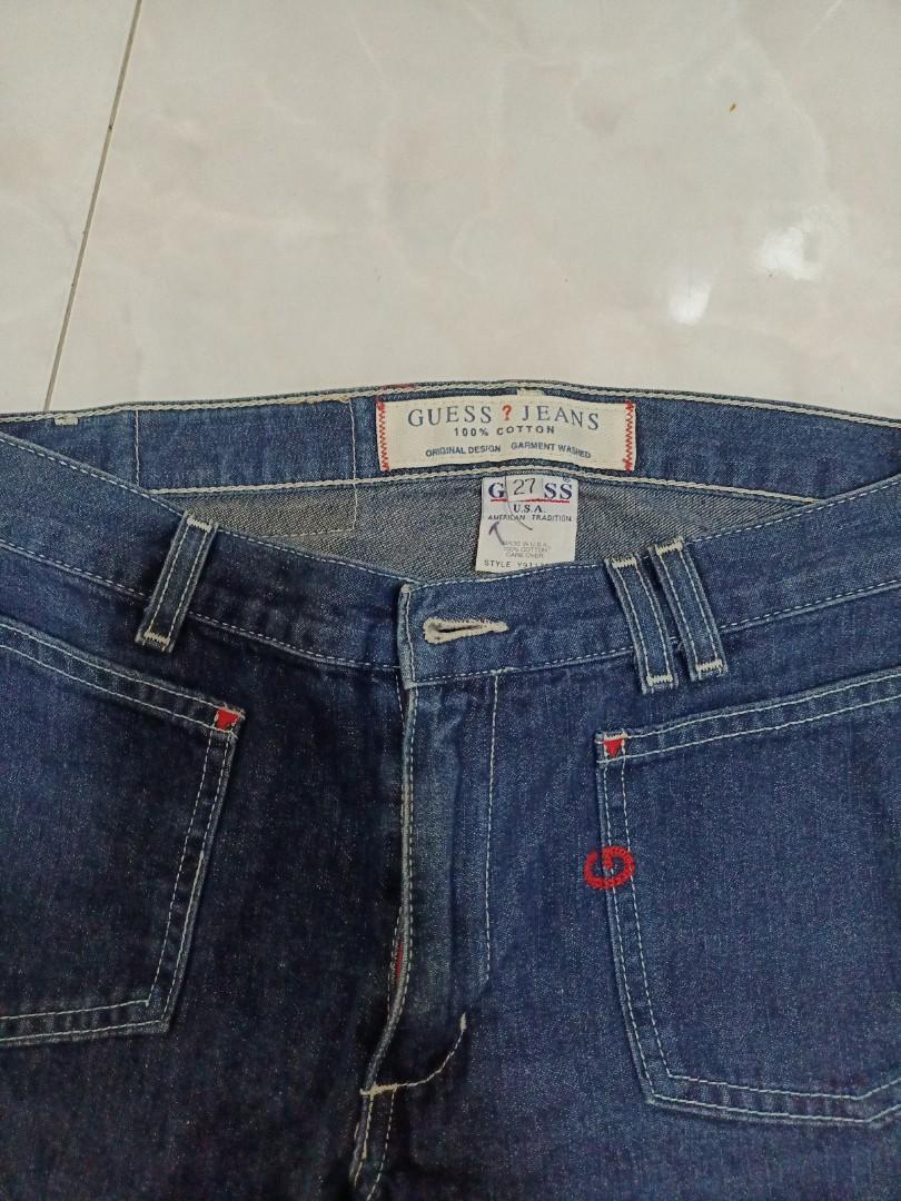 Authentic Guess designer Jean red zip front pocket Luxury Apparel on Carousell