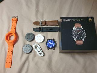 Huawei watch GT 2 GT2 46mm brown leather silver stainless steel with extras